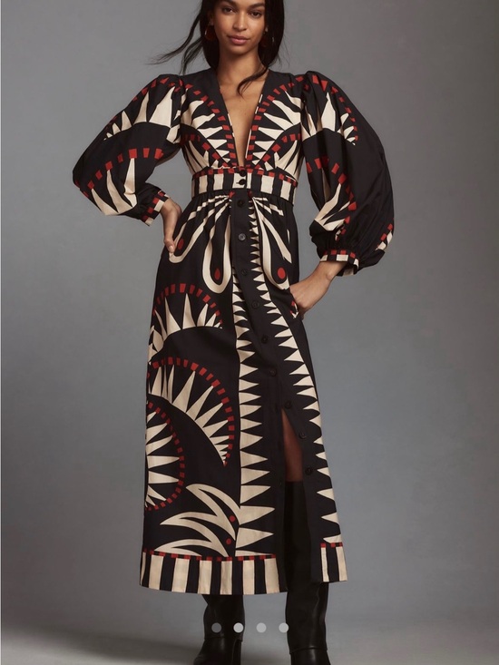 FARM Rio Dresses & Skirts - FARM Rio Black, Ivory & Red Geometric Button-Front Maxi Dress